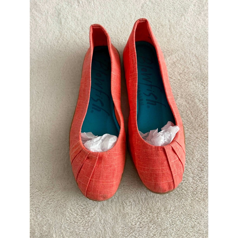 Blowfish Womens 7 Coral Orange Flats Slip On Pleated Toe Textile Casual Shoes